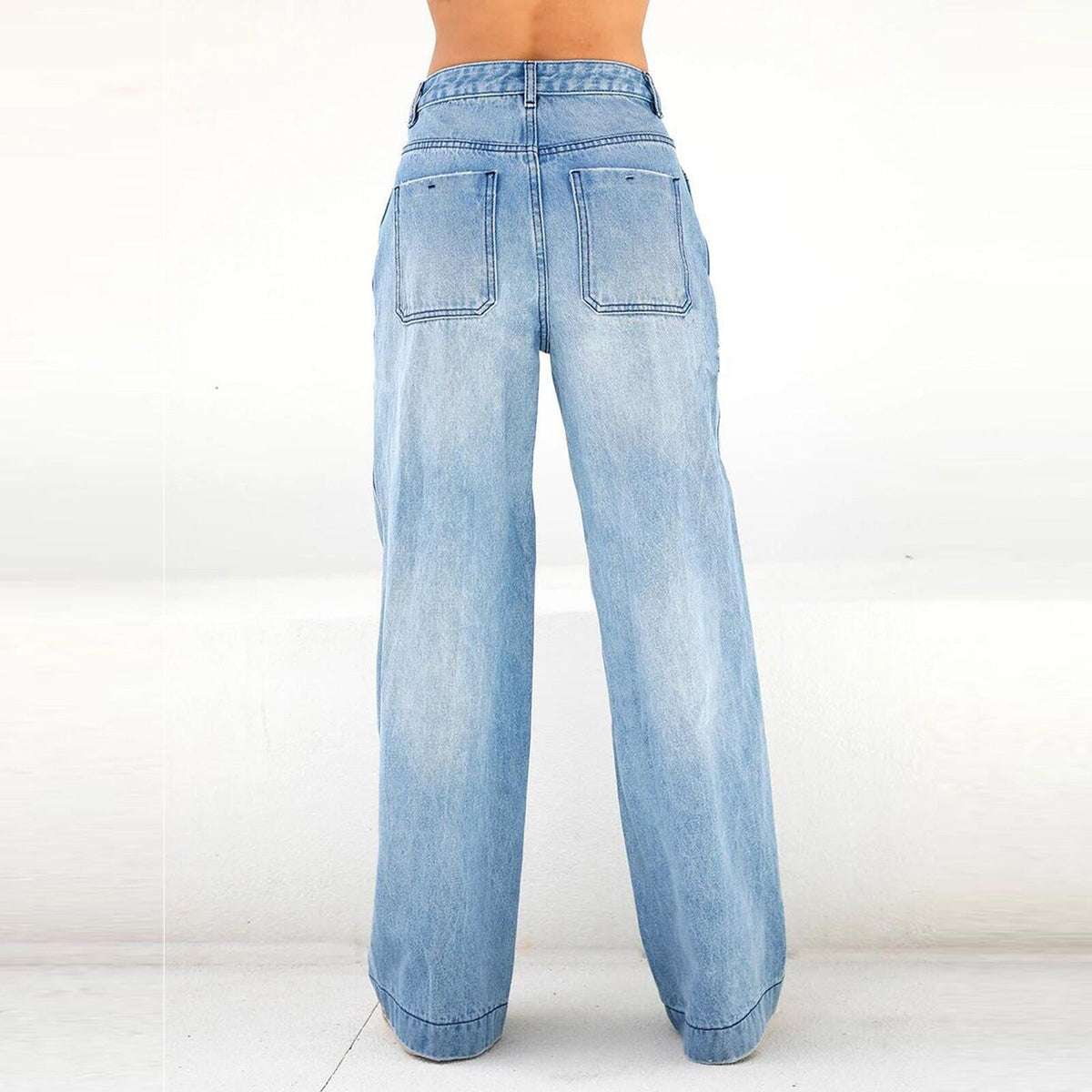 Jeans donna a vita alta e gamba larga blu scuro