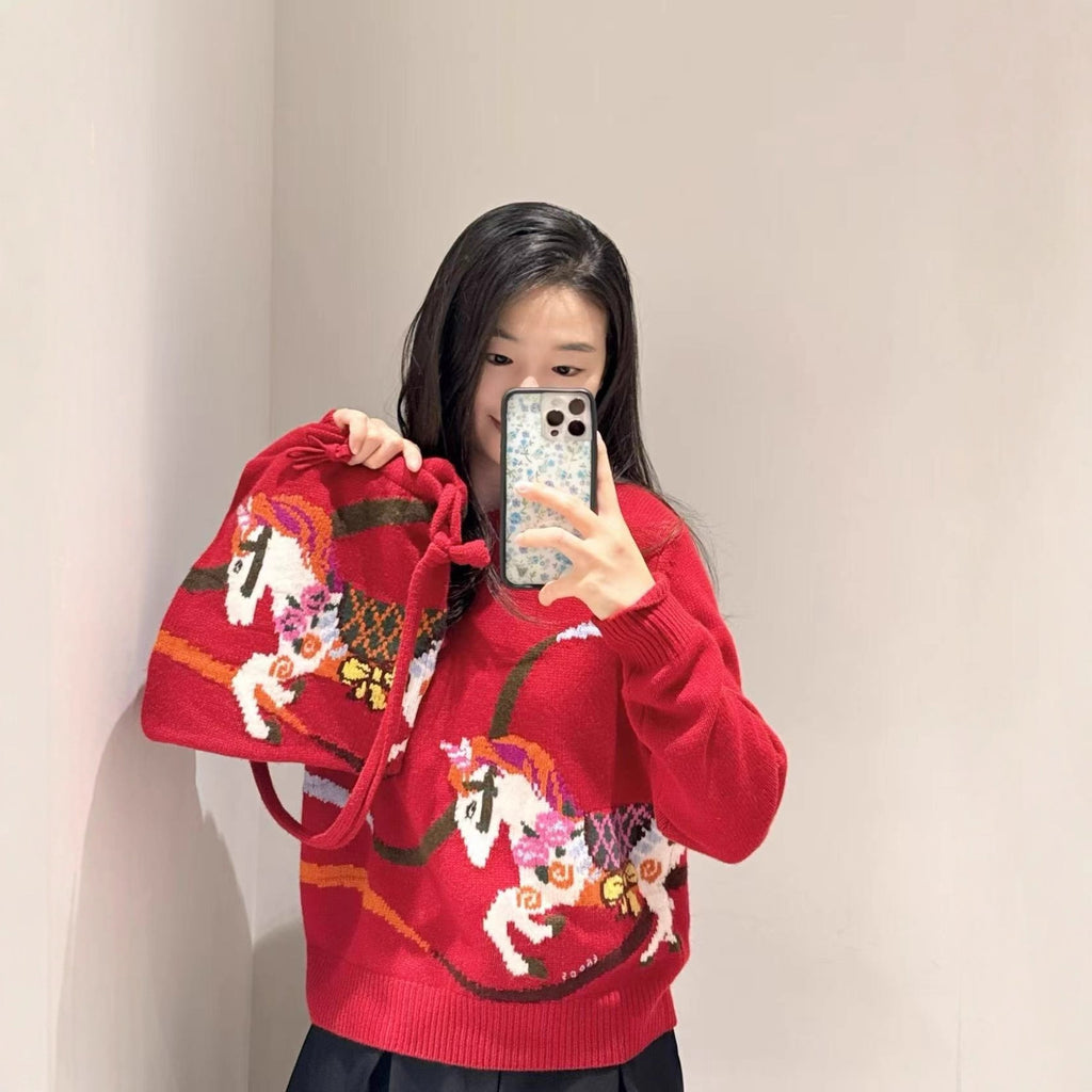 Maglione Invernale Lana Jacquard | Motivi Zodiacali & Giostre