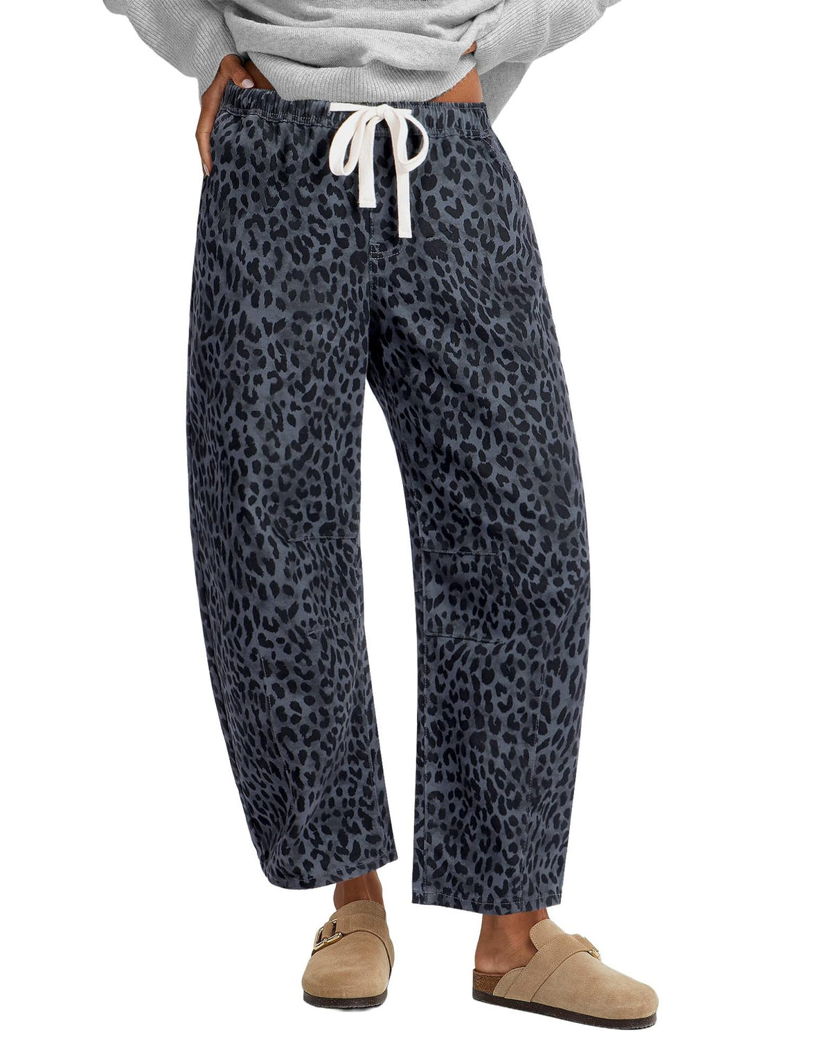 Pantaloni donna leopardati a gamba dritta con vita elasticizzata