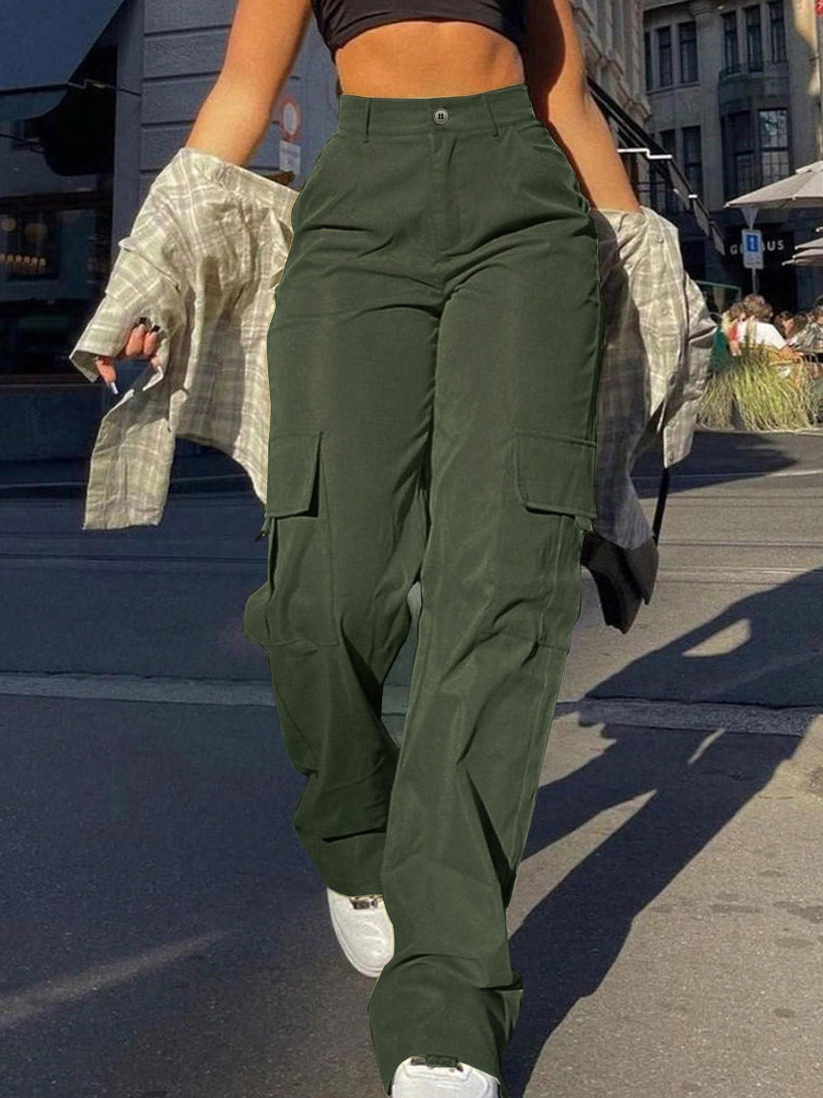 Pantaloni cargo da donna a gamba dritta