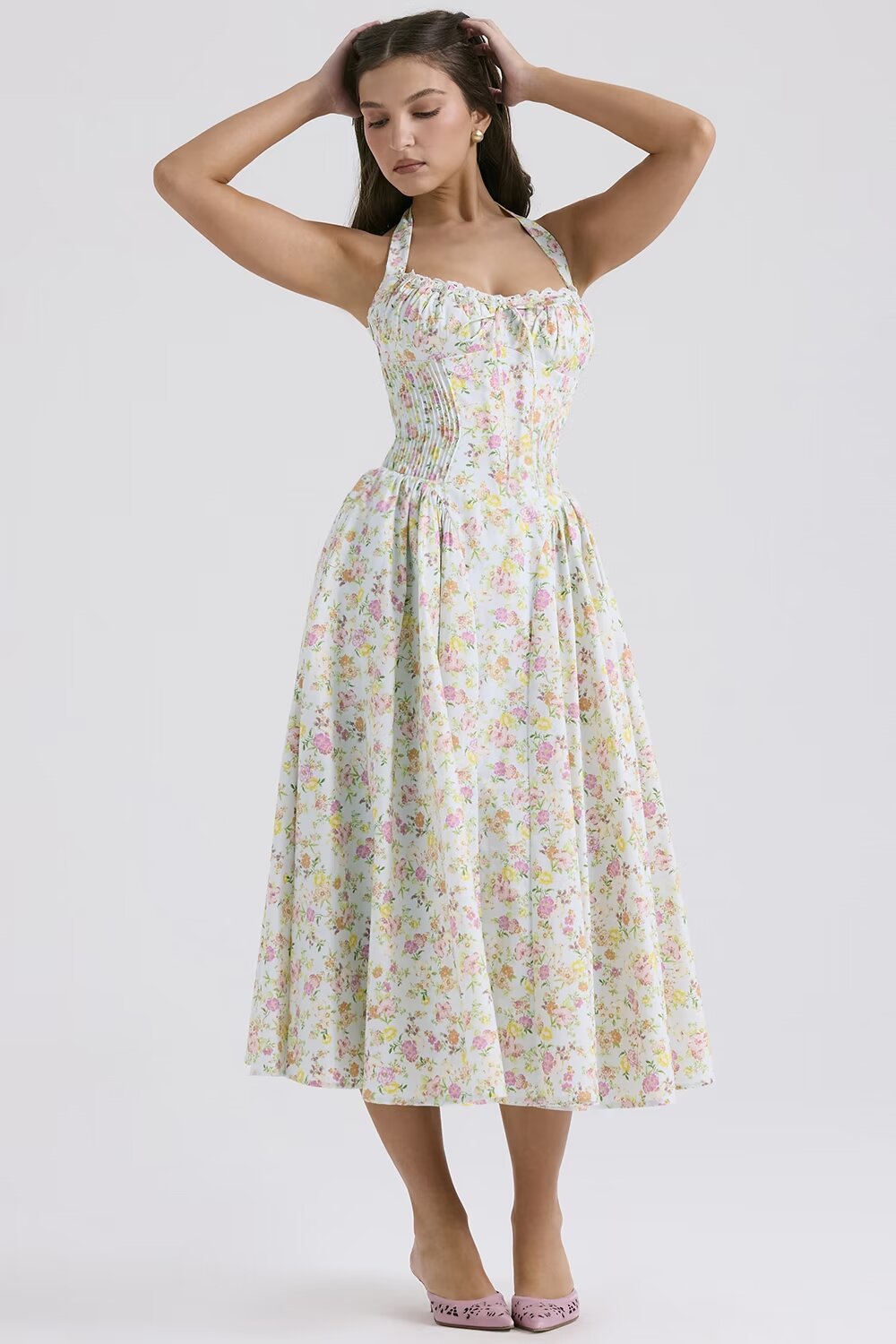 Floral Halter Neck Midi Dress