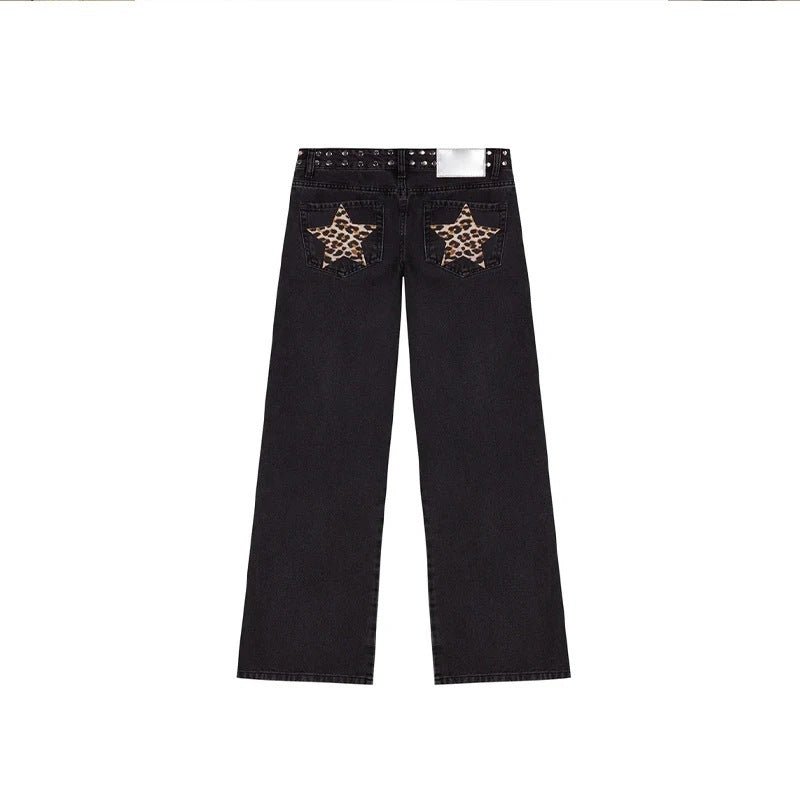 Leopard Print Five-pointed Star Deconstructing Jeans For Women-5