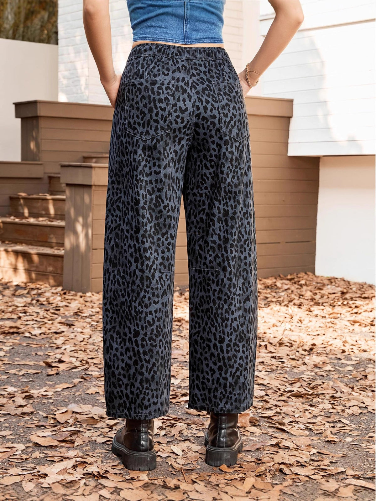 Pantaloni donna leopardati a gamba dritta con vita elasticizzata