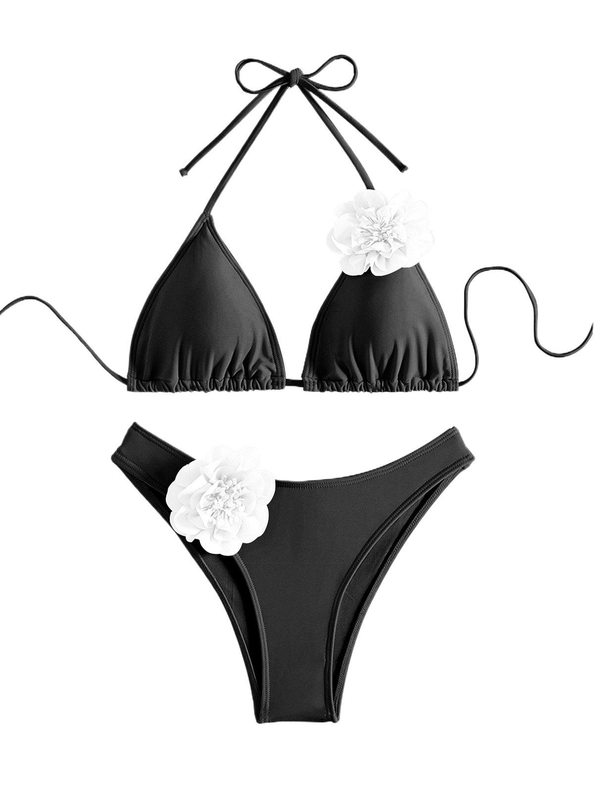 Bikini sexy a tinta unita con stampa floreale tridimensionale