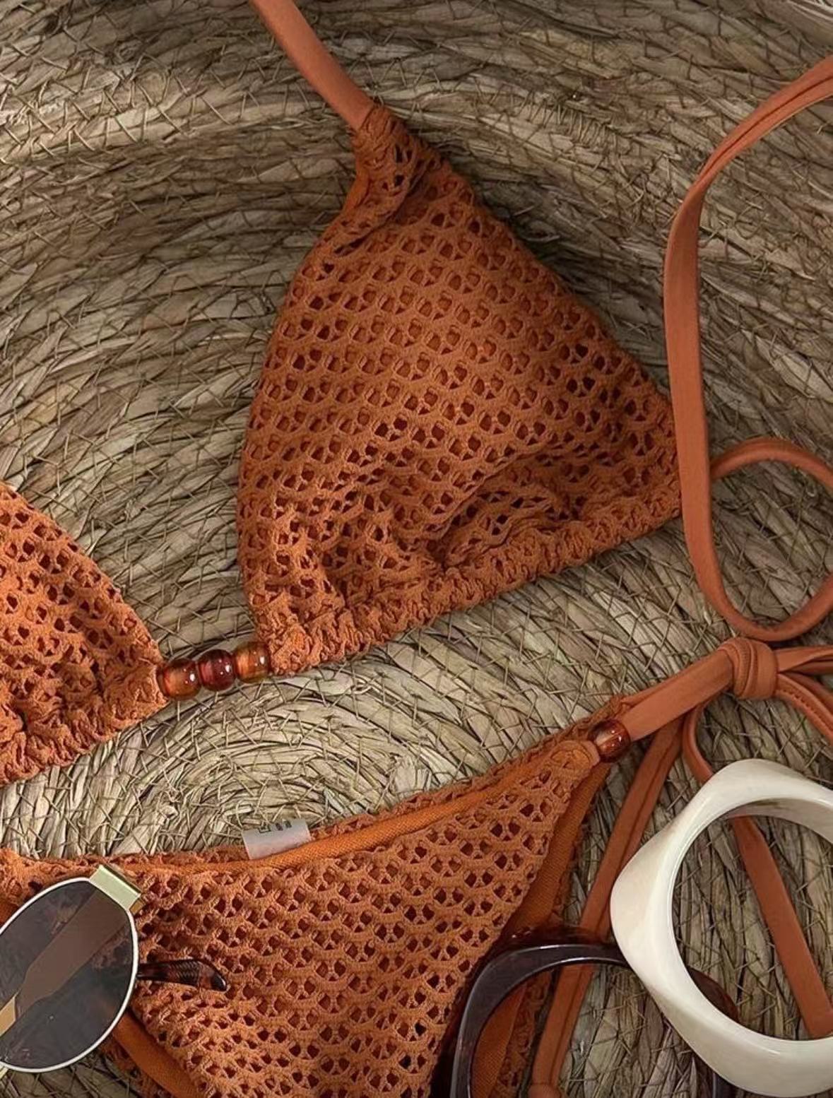 Costume da bagno bikini a due pezzi da donna con allacciatura al collo, imbottito, ideale per le vacanze al mare.