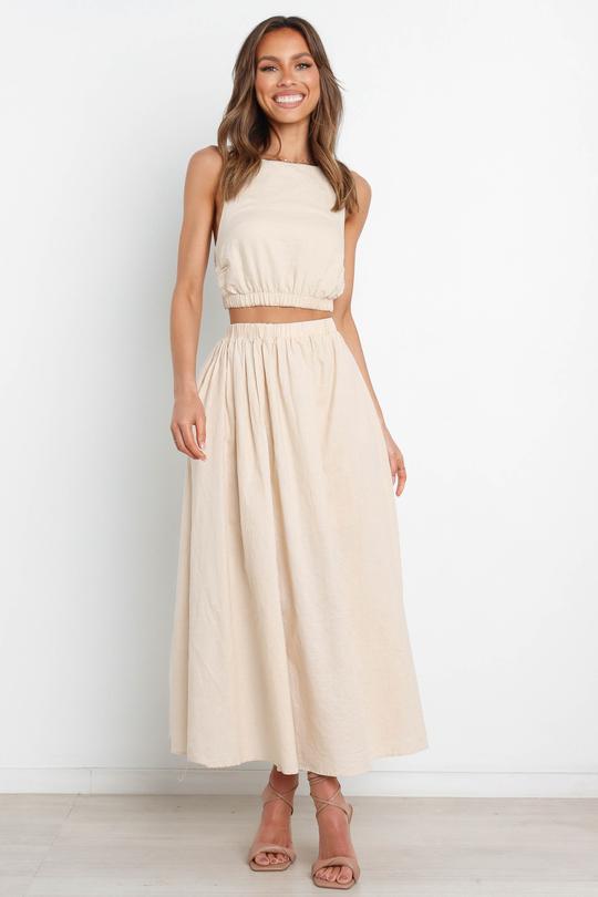 Solid color slim-fit pleated midi skirt