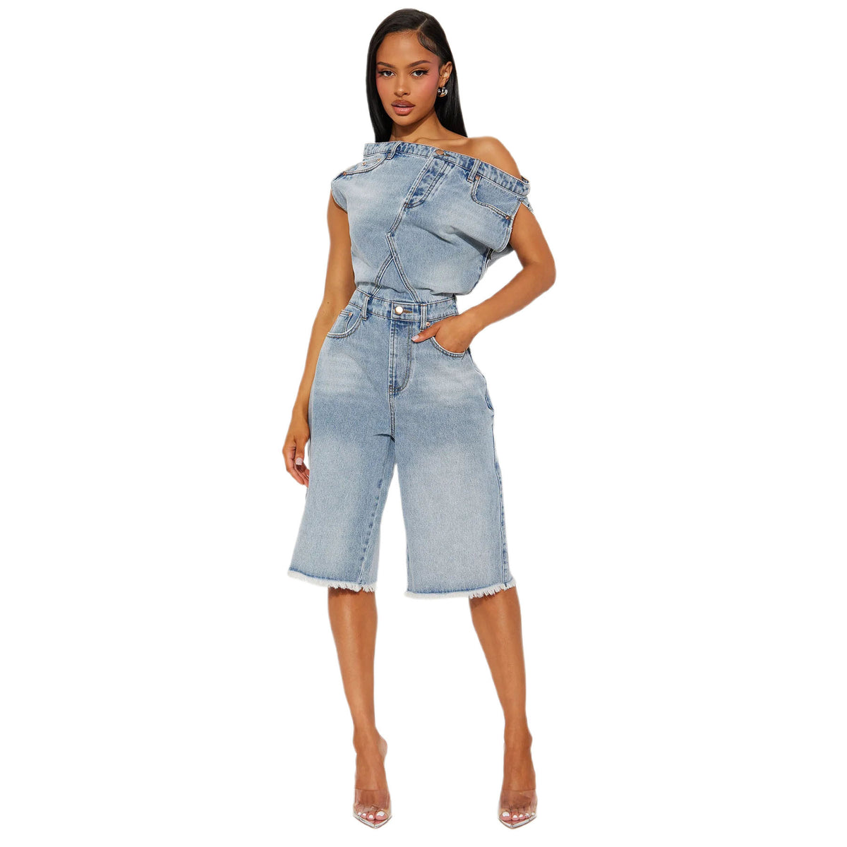 Strapless Denim Jumpsuit Bodysuit