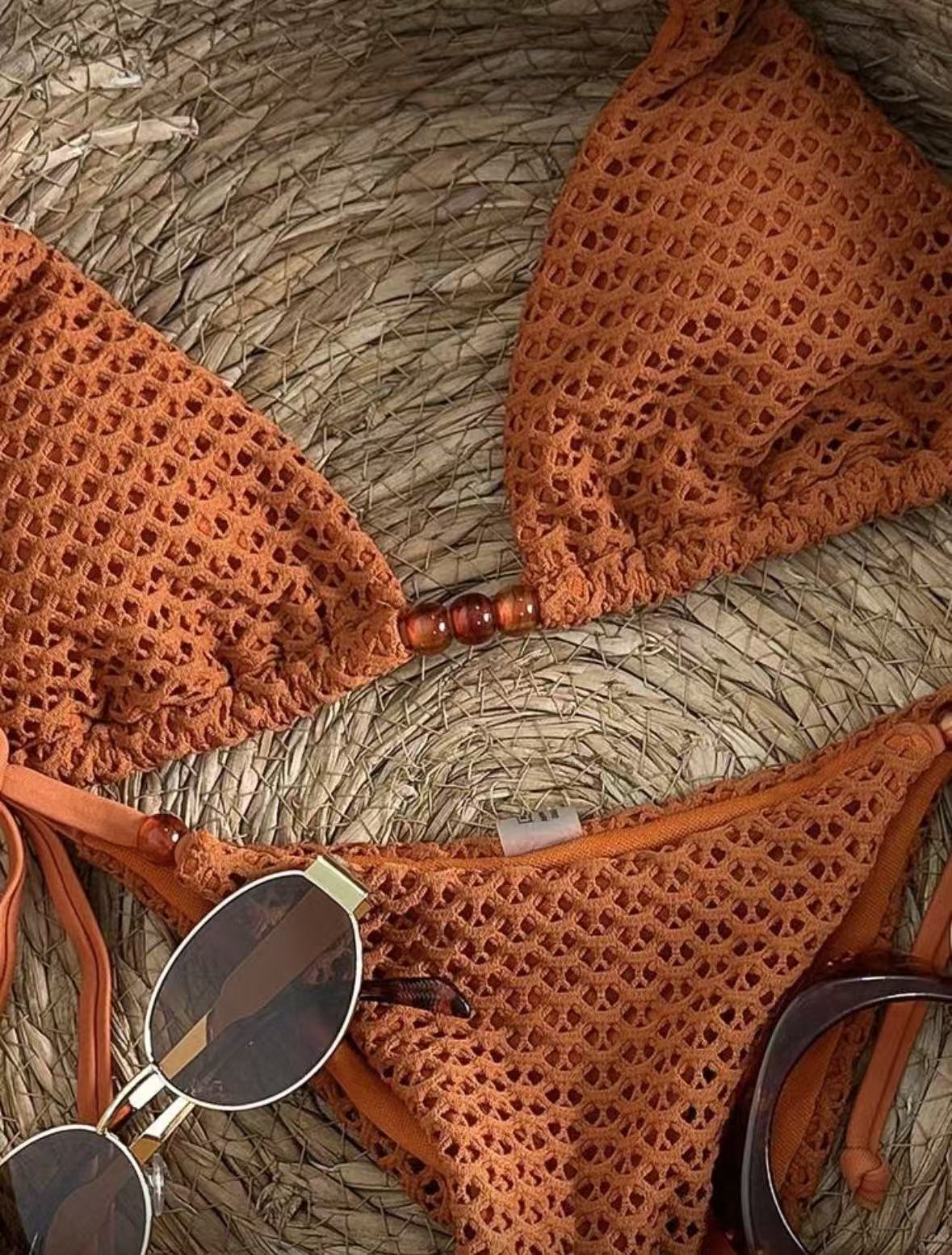 Costume da bagno bikini a due pezzi da donna con allacciatura al collo, imbottito, ideale per le vacanze al mare.
