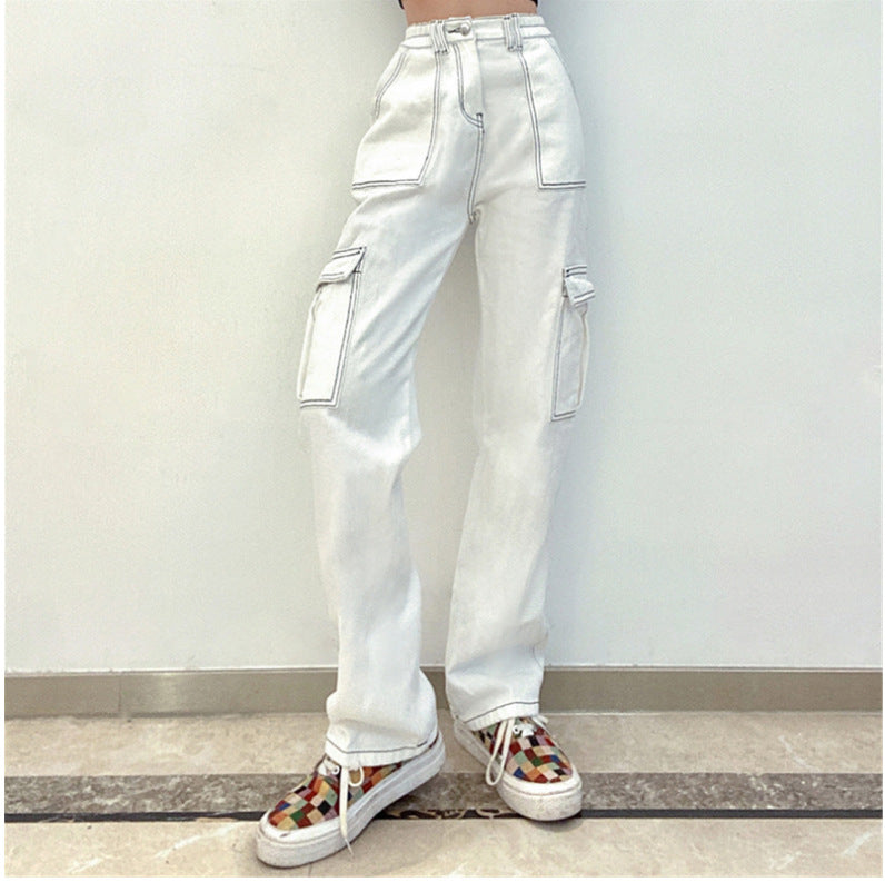 Jeans donna a vita alta e gamba dritta con tasche