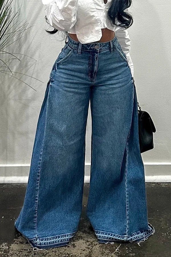 Loose Wide Leg Jeans Stitching Bell-bottom Pants Tassel Trousers-6