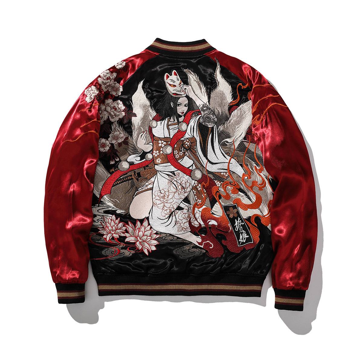 Giacca da baseball con ricamo di volpe fatata a nove code