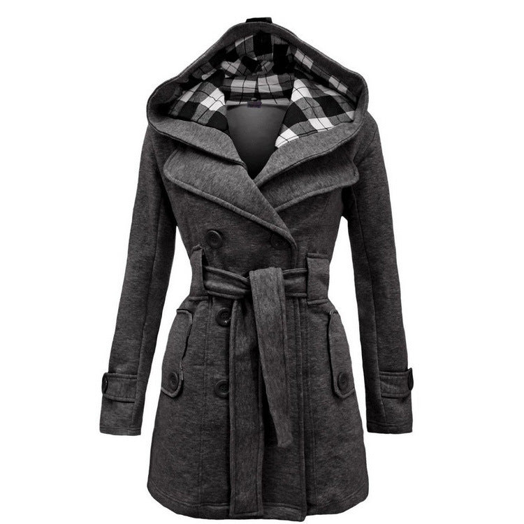 Cappotto Plaid con Cappuccio e Cintura – Taglio Slim e Chiusura Double-Breasted - originaledrip 38.00
