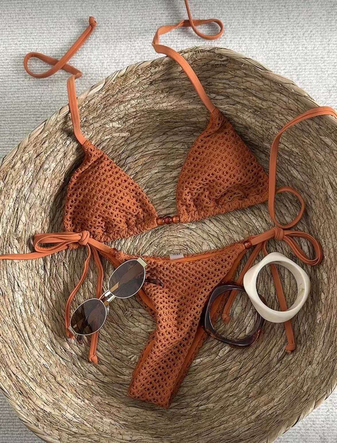 Costume da bagno bikini a due pezzi da donna con allacciatura al collo, imbottito, ideale per le vacanze al mare.
