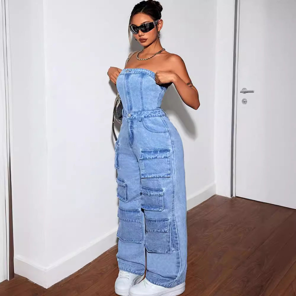 Tuta intera da donna in denim