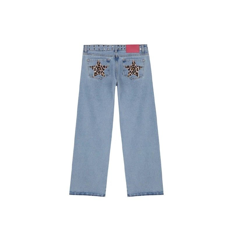 Leopard Print Five-pointed Star Deconstructing Jeans For Women-6