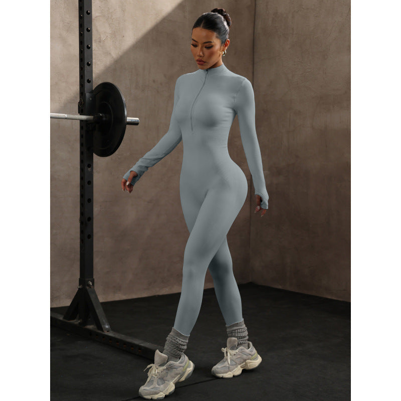 Tuta da yoga senza cuciture da donna, maniche lunghe, abbigliamento fitness