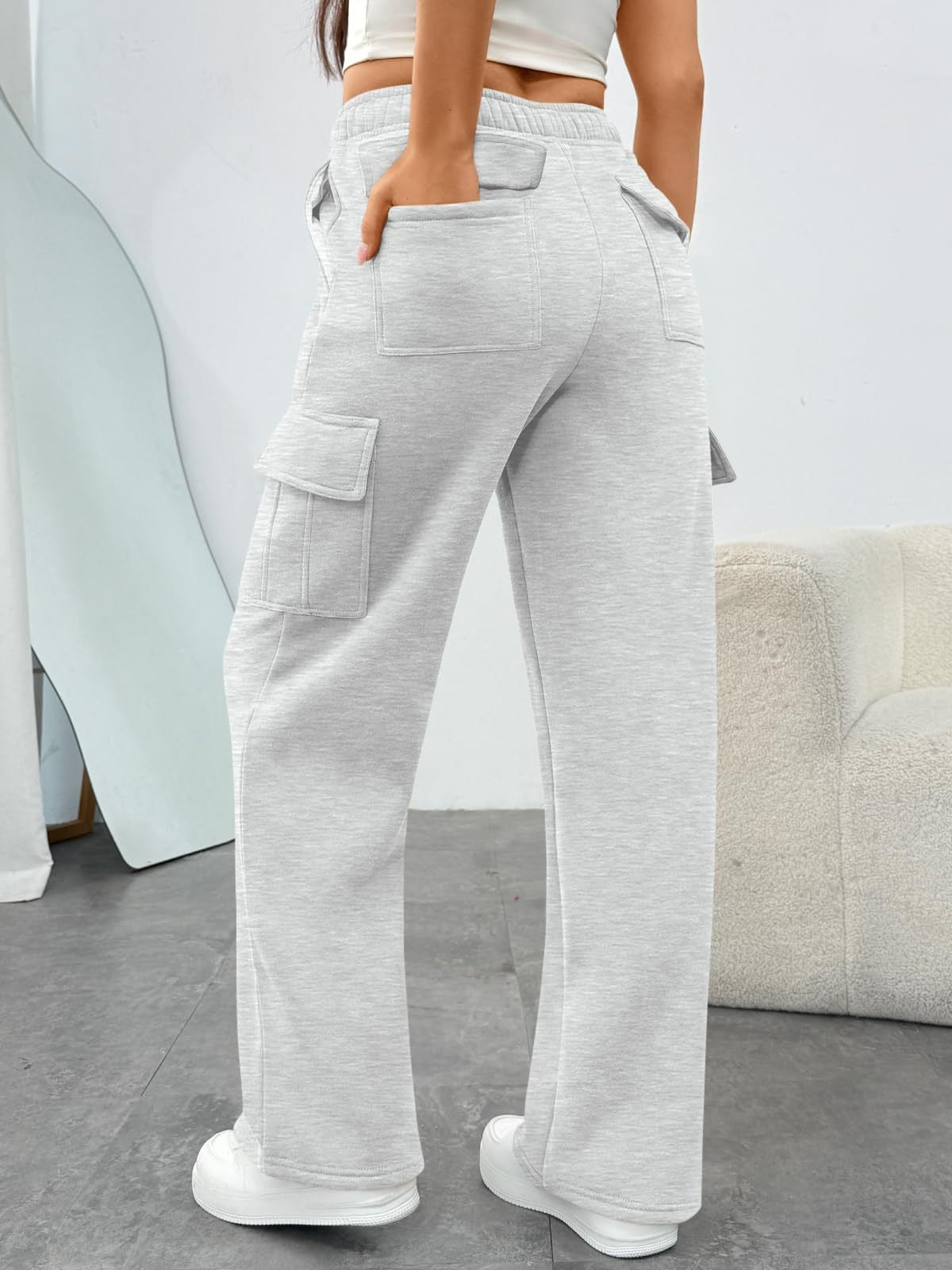 Pantaloni cargo donna a vita alta e gamba larga