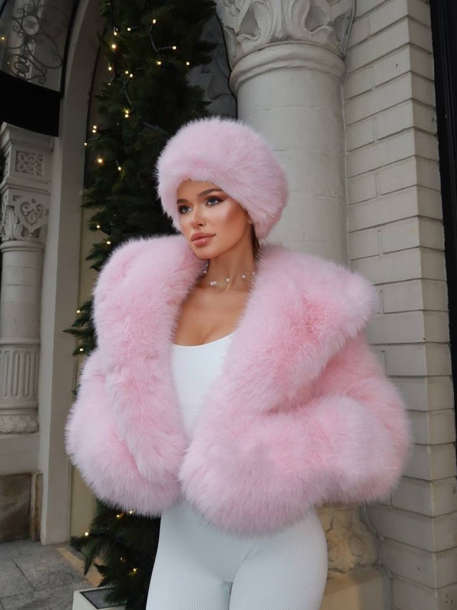 Pink Faux Fur Hooded Jacket for Women - originaledrip 49.00