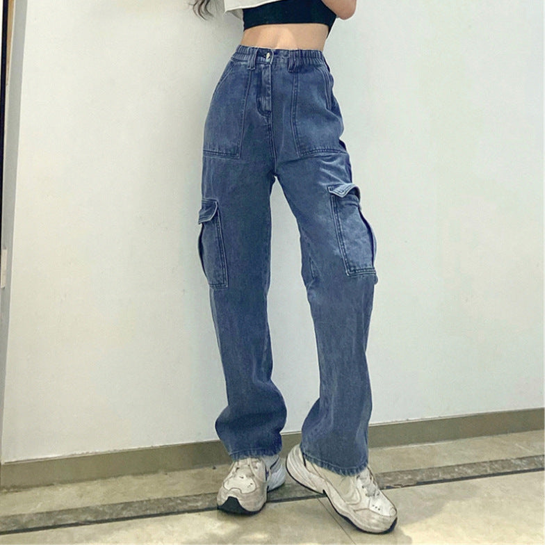 Jeans donna a vita alta e gamba dritta con tasche