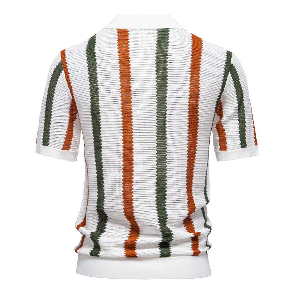 Breathable Striped Mens Polo Shirt Summer Short Sleeve Knit Top - originaledrip 25.00