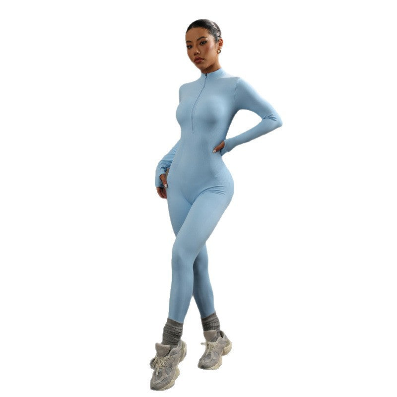 Tuta da yoga senza cuciture da donna, maniche lunghe, abbigliamento fitness