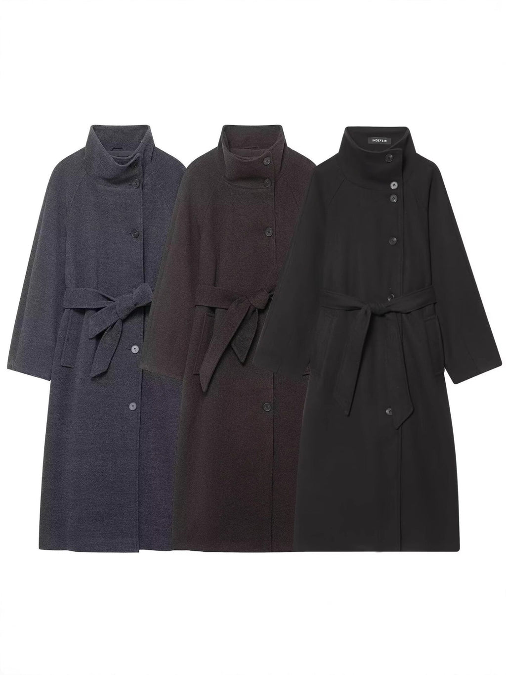 Women's Stand Collar Belted Long Coat - originaledrip 48.00