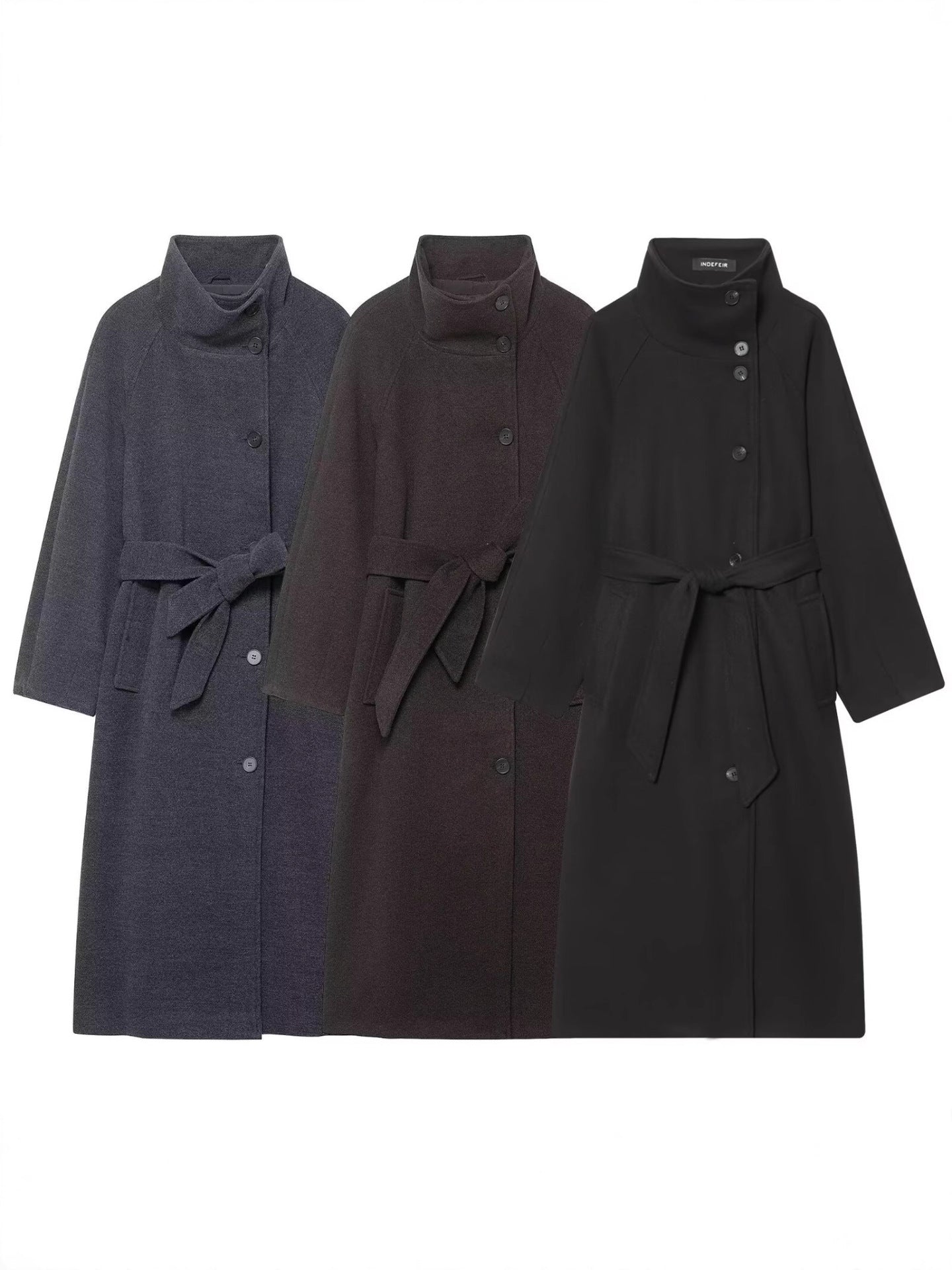 Women's Stand Collar Belted Long Coat - originaledrip 48.00