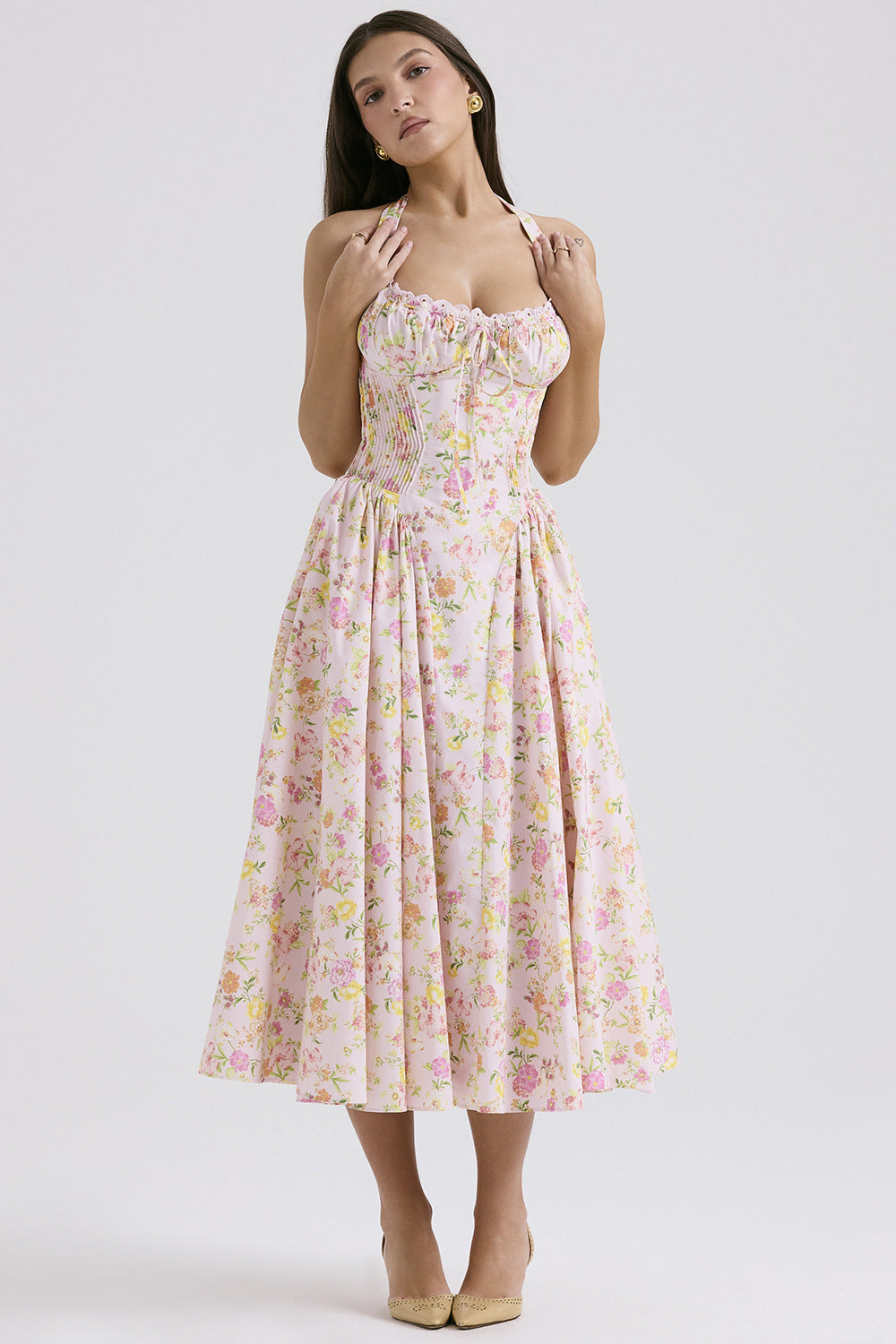 Floral Halter Neck Midi Dress