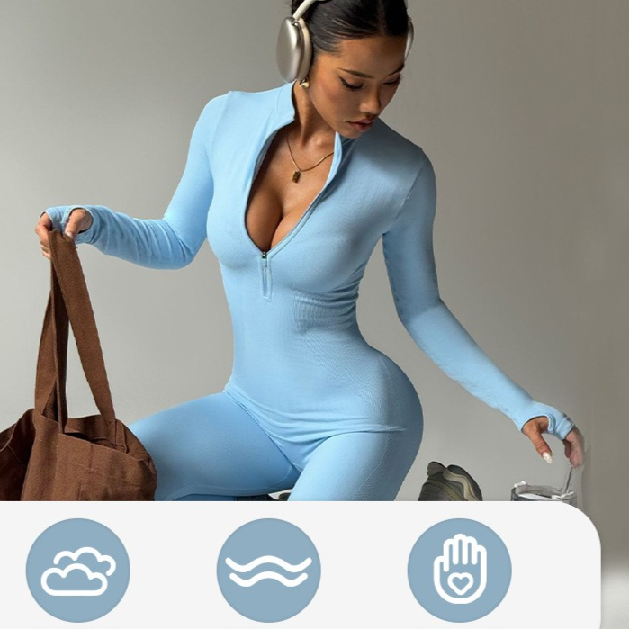Tuta da yoga senza cuciture da donna, maniche lunghe, abbigliamento fitness