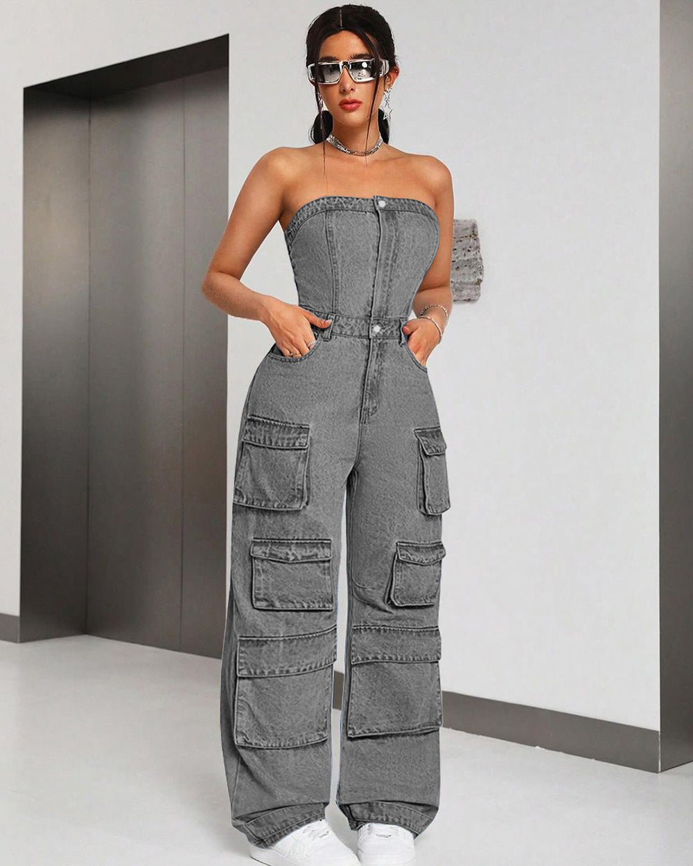 Tuta intera da donna in denim