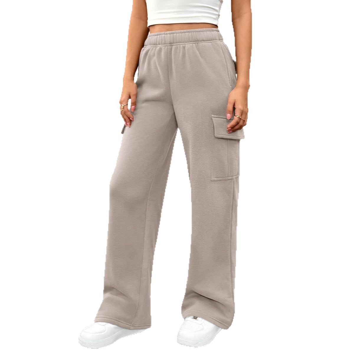 Pantaloni cargo donna a vita alta e gamba larga