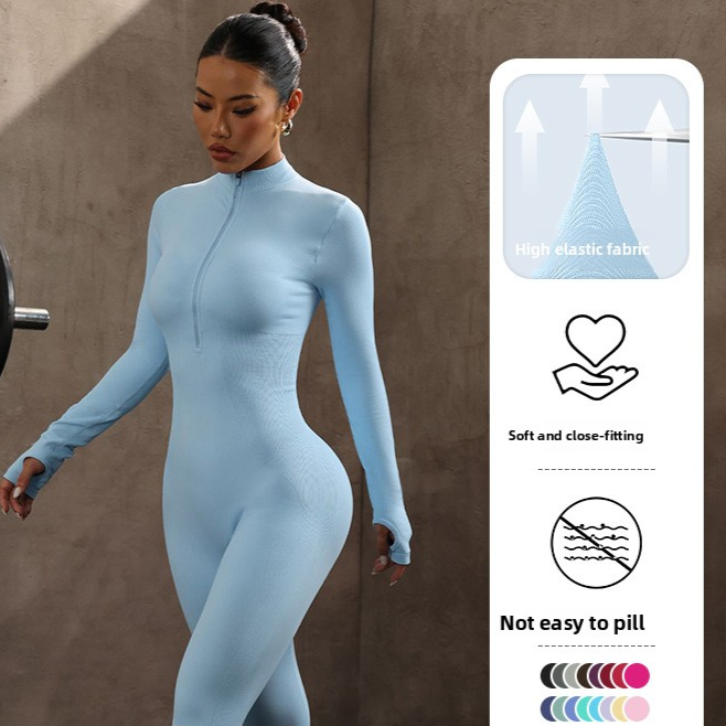 Tuta da yoga senza cuciture da donna, maniche lunghe, abbigliamento fitness
