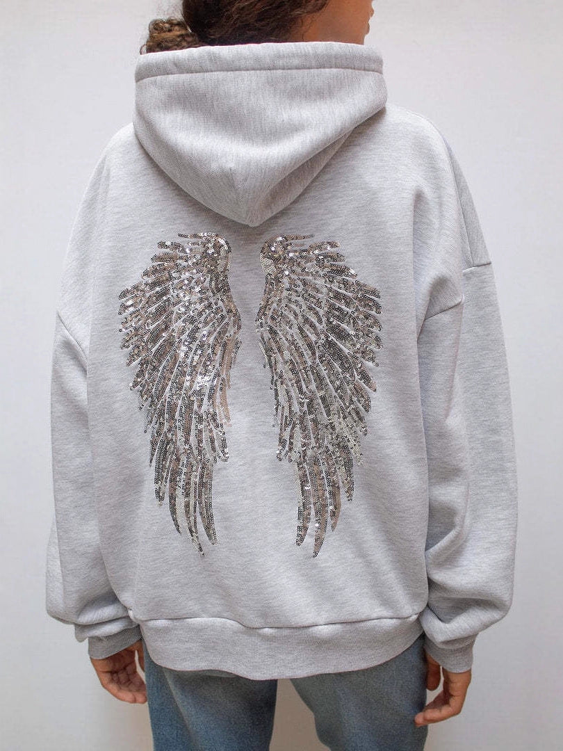Felpa con cappuccio e pantaloni casual con paillettes e ali in stile dolce e piccante