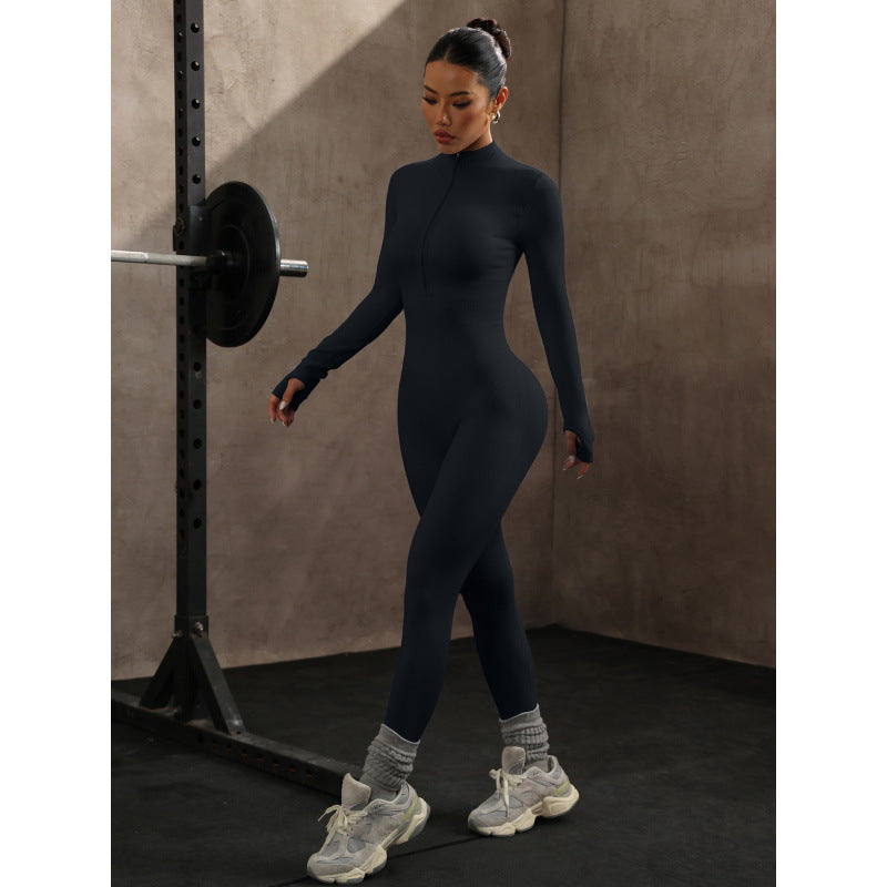 Tuta da yoga senza cuciture da donna, maniche lunghe, abbigliamento fitness