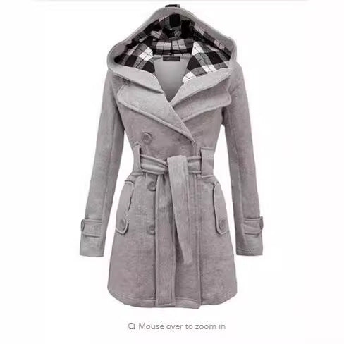 Cappotto Plaid con Cappuccio e Cintura – Taglio Slim e Chiusura Double-Breasted - originaledrip 38.00