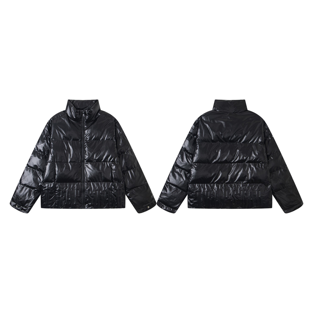 Giacca nera lucida in cotone spesso con piccolo logo