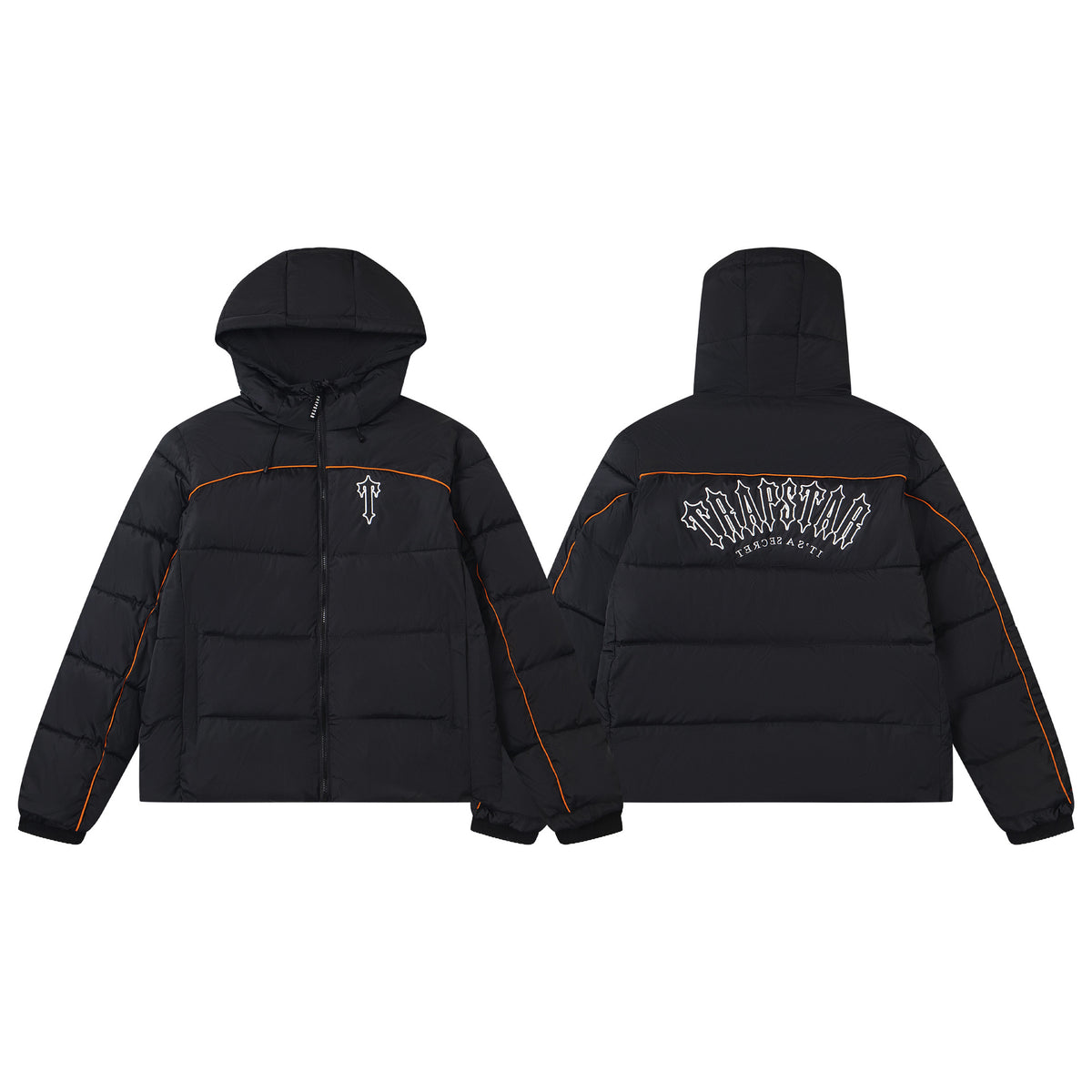 Giacca nera lucida in cotone spesso con piccolo logo
