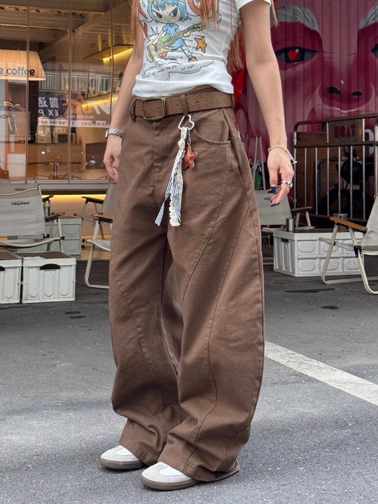 Jeans donna a gamba larga ricamati a vita alta
