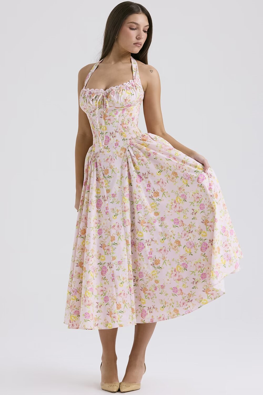 Floral Halter Neck Midi Dress