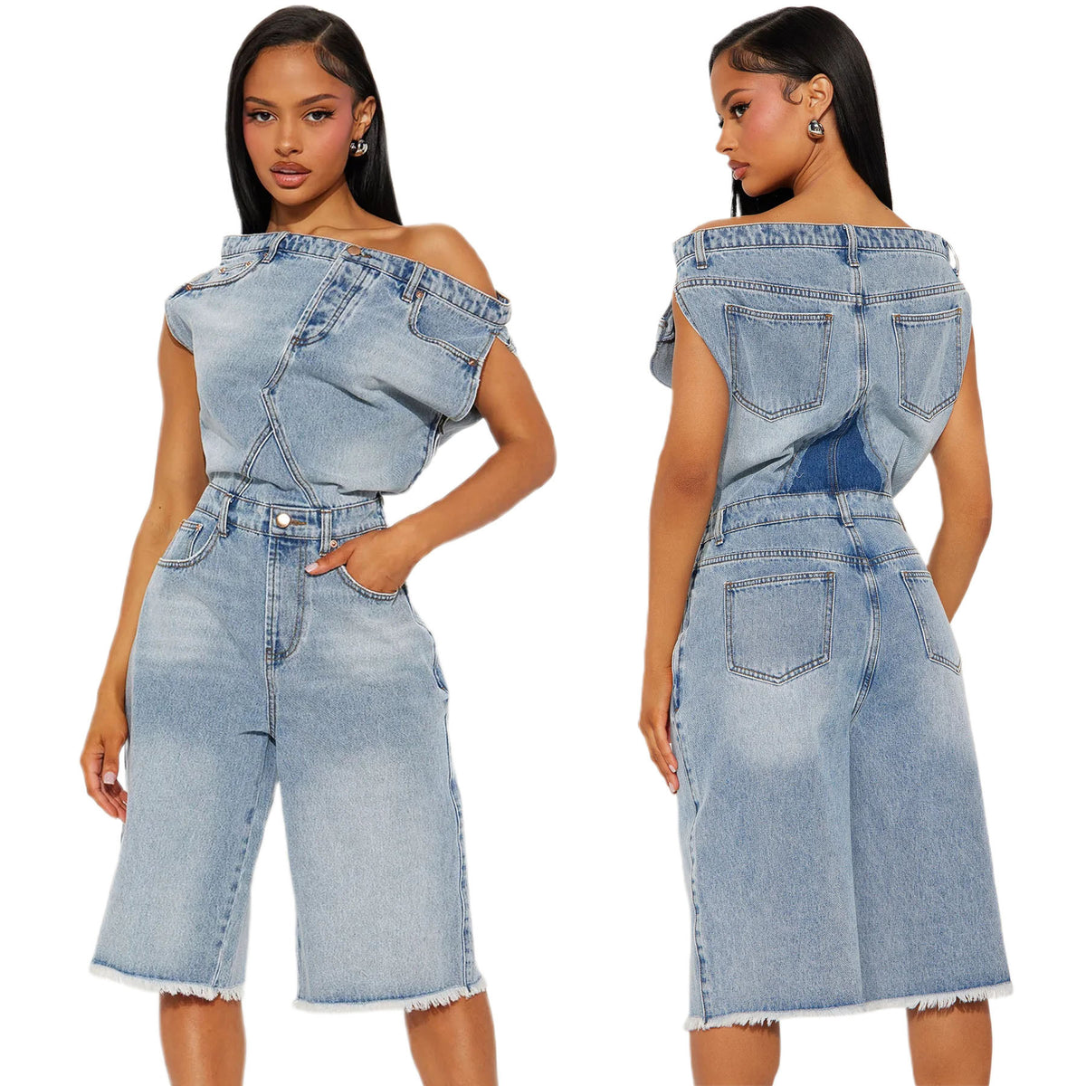 Strapless Denim Jumpsuit Bodysuit