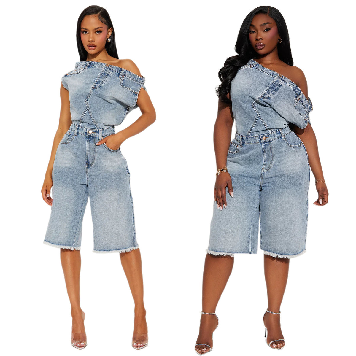Strapless Denim Jumpsuit Bodysuit