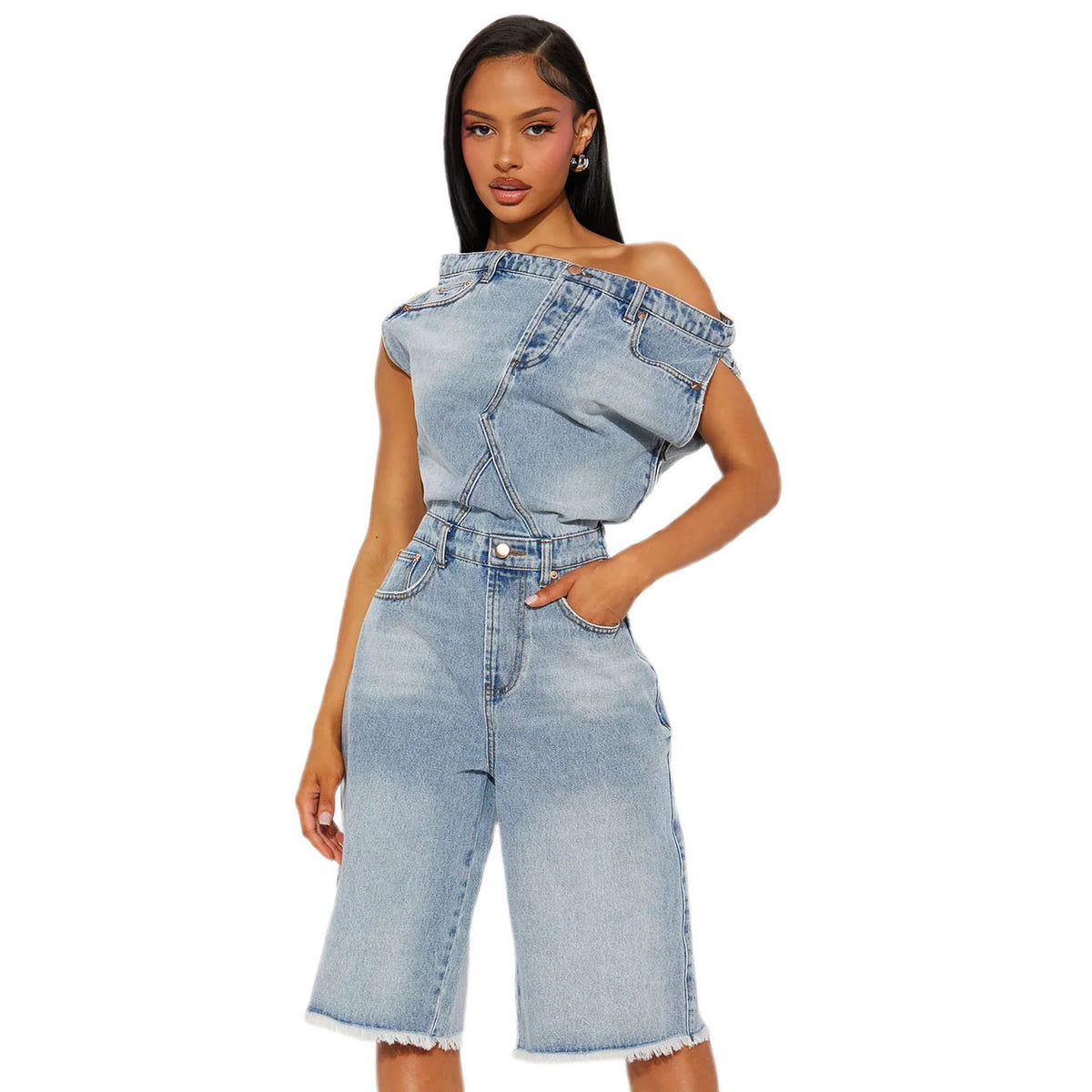 Strapless Denim Jumpsuit Bodysuit