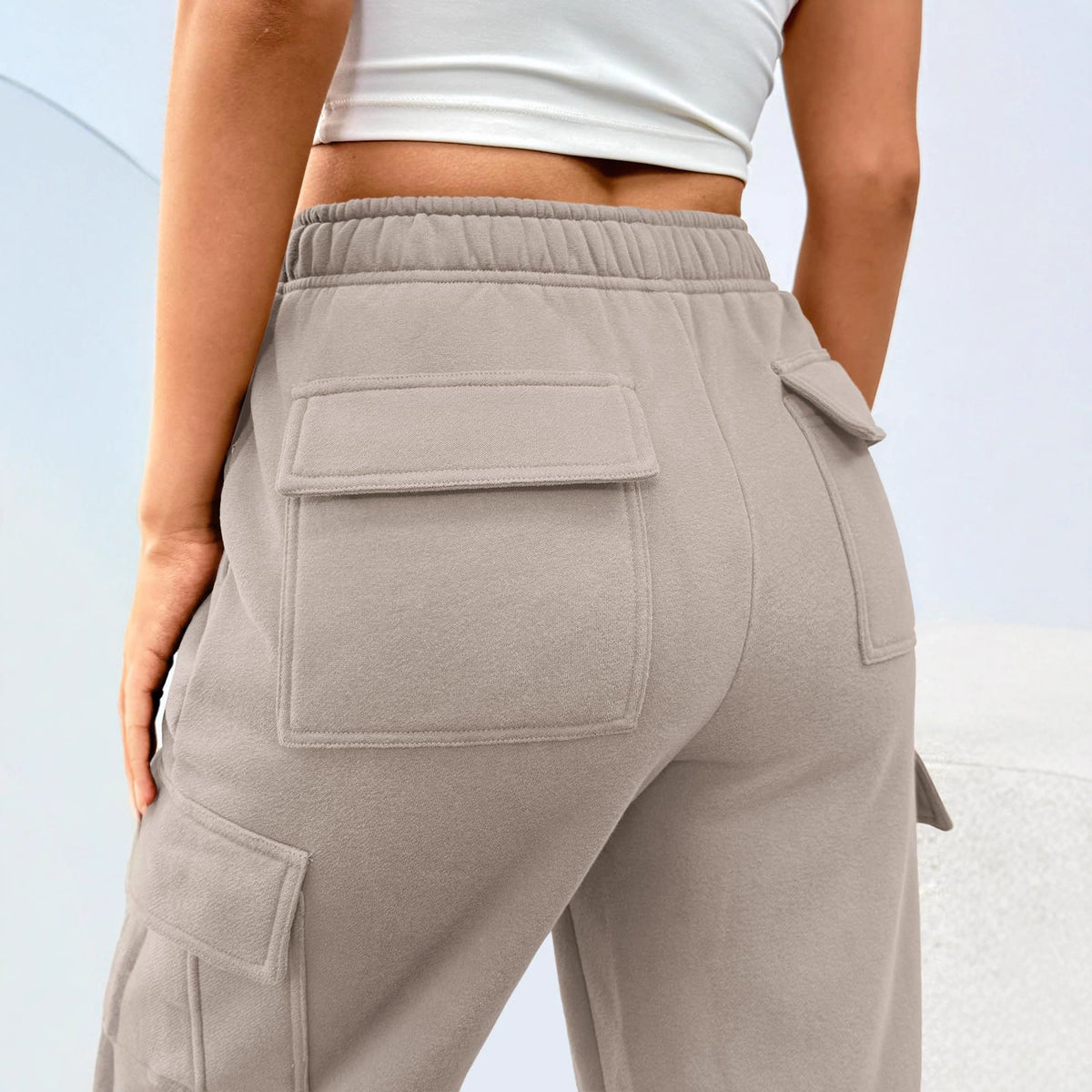 Pantaloni cargo donna a vita alta e gamba larga