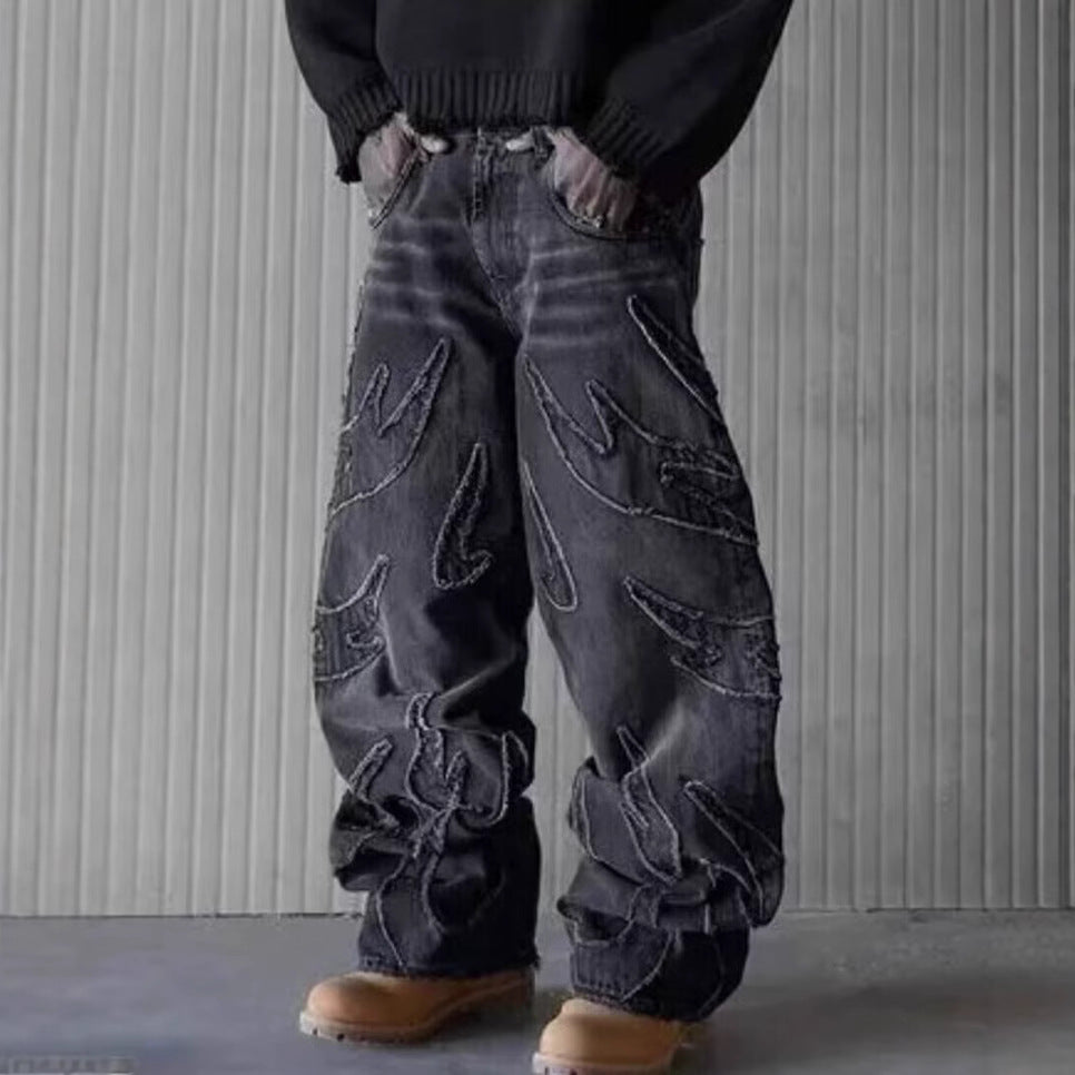 Vintage Embroidered Loose Jeans for Men - originaledrip 34.00