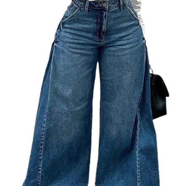 Loose Wide Leg Jeans Stitching Bell-bottom Pants Tassel Trousers-4