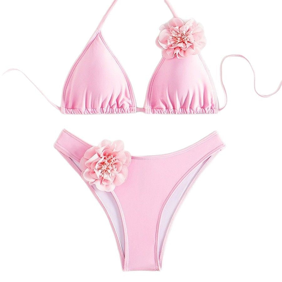Bikini sexy a tinta unita con stampa floreale tridimensionale