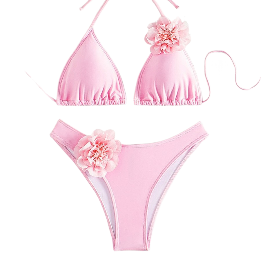 Bikini sexy a tinta unita con stampa floreale tridimensionale